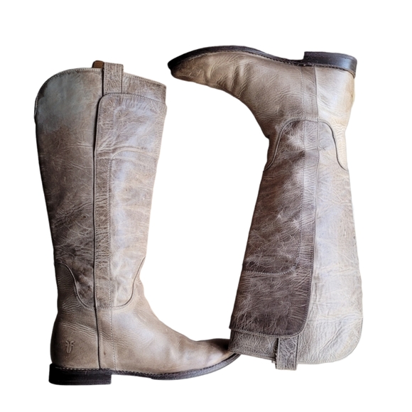 Frye Paige Distressed Tall Riding Boots Taupe, 7.5 - Picture 4 of 8